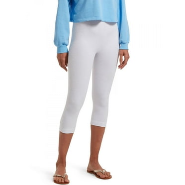 Hue Women&#8217;s Reversible French Terry Ultra High Waist Capri Leggings, White, Large / X-Large