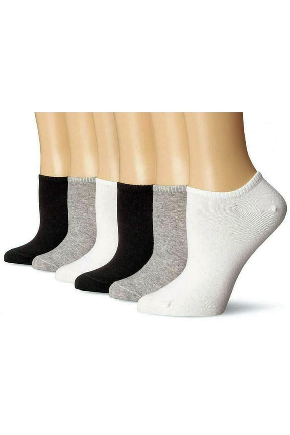Women's Cotton Liner No-Show Sock 6-Pack White Black Gray Adult Size 4-10