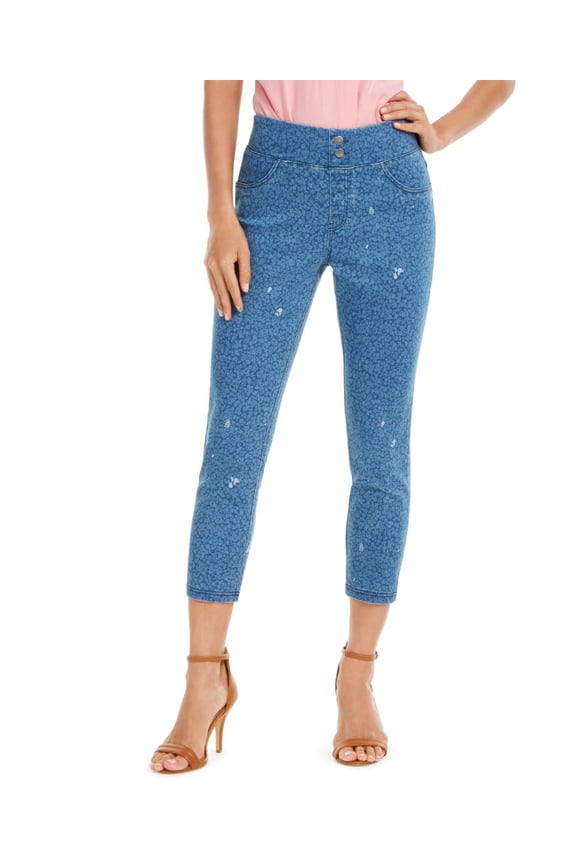Womens High-Rise Ditsy Floral-Print Denim Skimmer Leggings