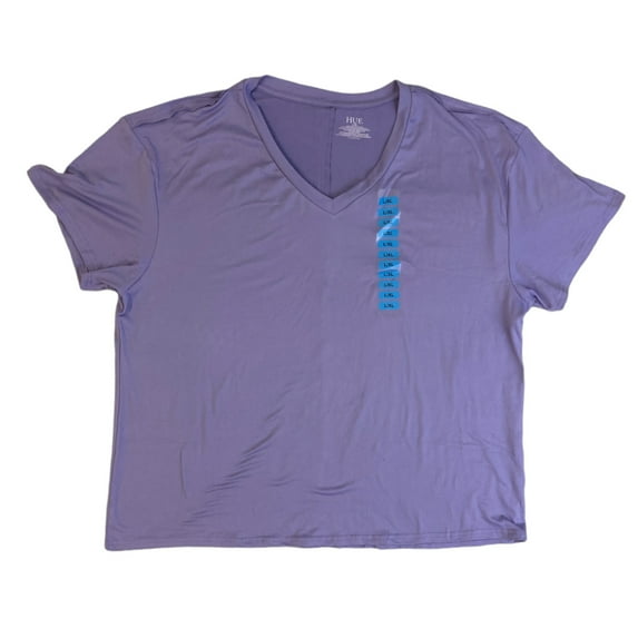 Hue Women's Oversized Boyfriend V-Neck Comfort Fit Tee (Lavender, L/XL)