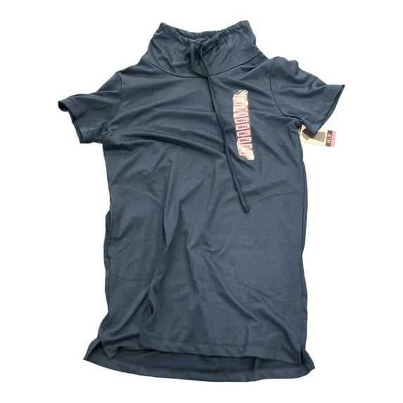 Hue Women's Short Sleeve Scrunch Collar Tunic Pullover (Vintage Indigo, S)