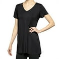 thumbnail image 1 of Hue Women's Short Sleeve V-Neck Super Soft Stretch Perfect Legging Tunic Tee (Black, XL), 1 of 2
