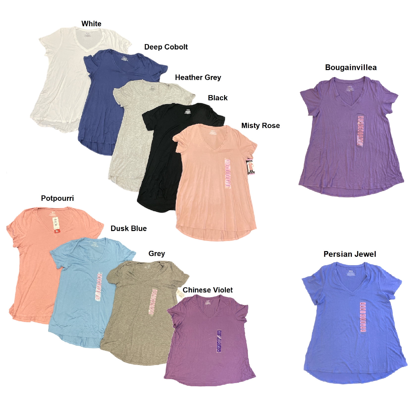 HUE Women's Perfect Legging Tunic Tee - Velvet Soft, V-Neck, Hi-Low Hem With 3/4 Sleeves