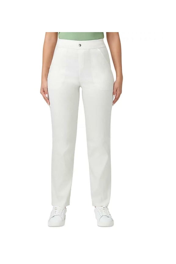 Women's White High-Rise Straight-Leg Pull-On Pants M
