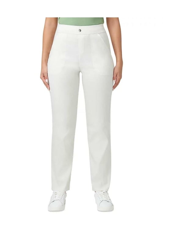 Women's White High-Rise Straight-Leg Pull-On Pants M