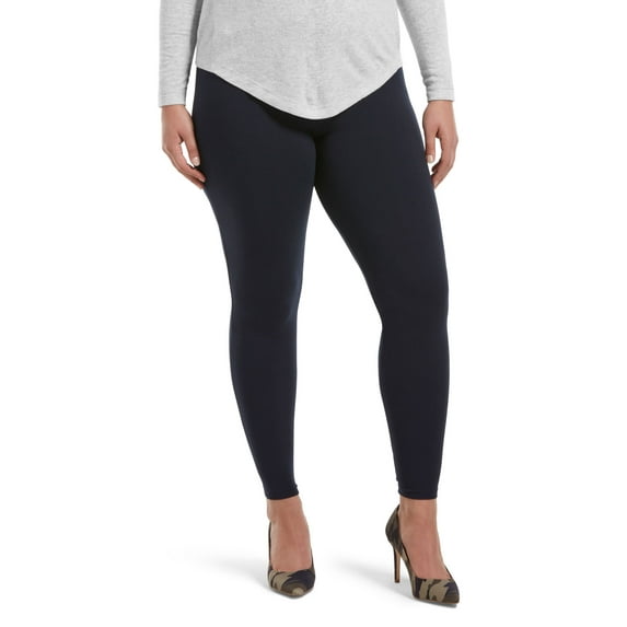 Hue Women's Wide Waistband Blackout Cotton Leggings, Navy, Medium