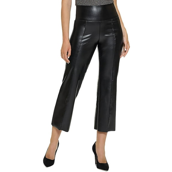 Hue Womens Slimming Faux Leather Flared Pants