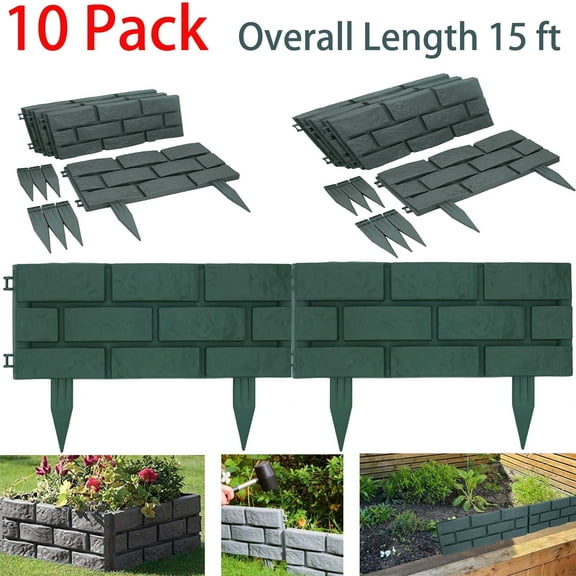 SUSUZI 10 Pack Plastic Garden Border Edging, Stone Effect Landscape Edging Garden Lawn  Borders for Patio Yard Driveway Plant Border DIY Decorative, Green