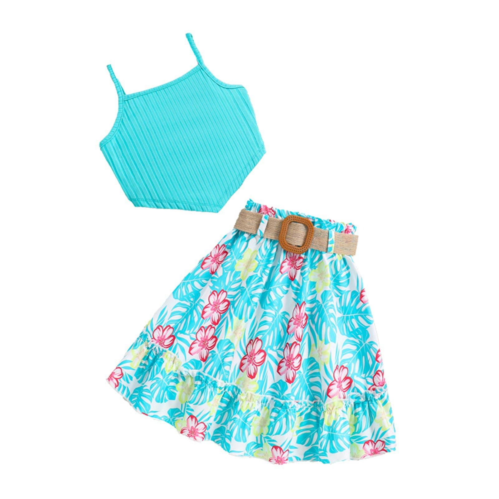 Hueihxs 2024 Summer Girls' Clothing New Children's Clothing For 8 12 Years Old Top Printed Half Skirt Large Children's Suit Sizes 7-8 Years