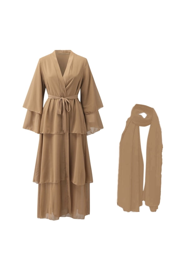 Women's Soft And Elegant Chiffon Solid Layered Cardigan Loose Long Cardigan