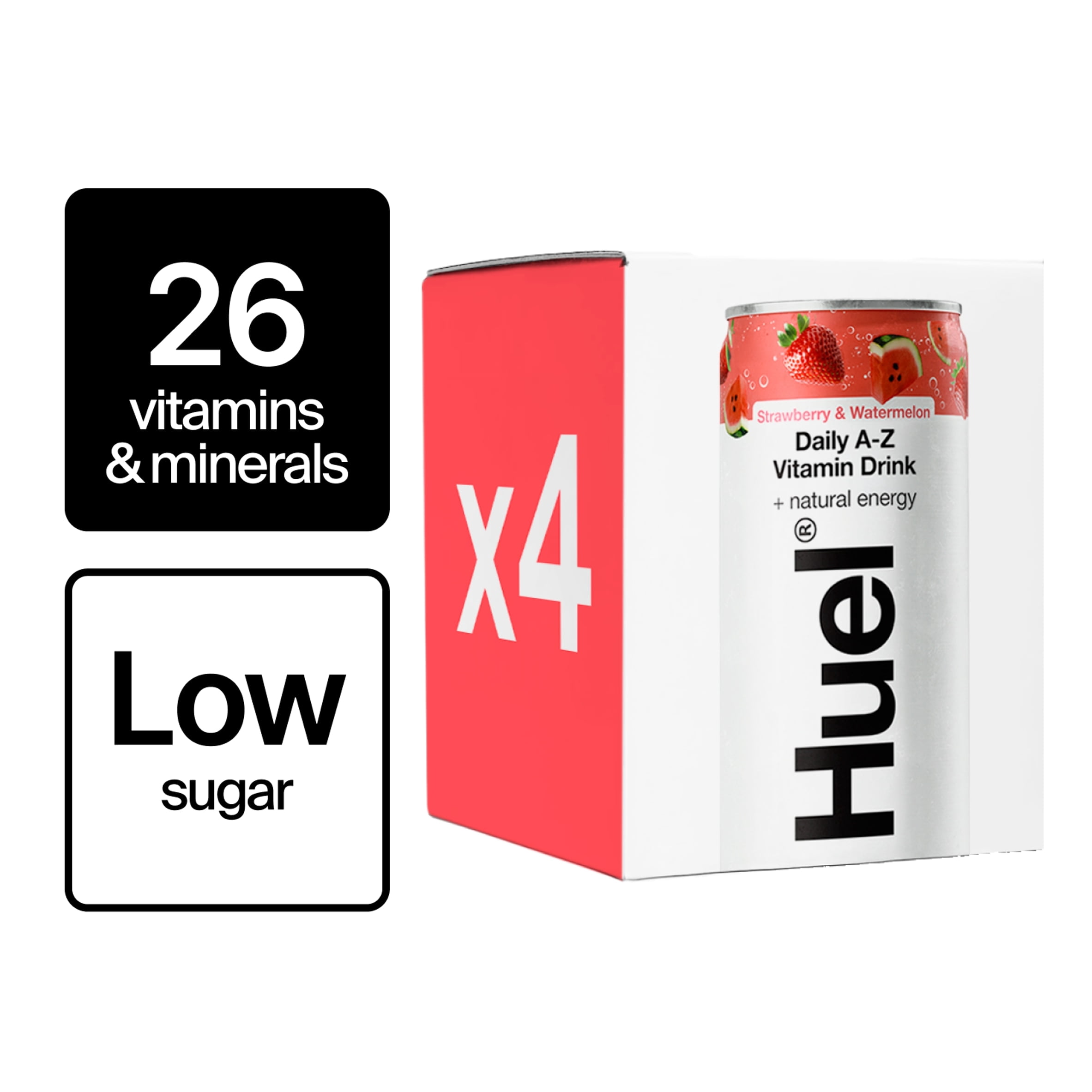 Huel Daily A-Z Watermelon Sparkling Multivitamin Energy Drink 4 x 330ml, Imported from Britain