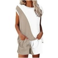 thumbnail image 1 of Hueook 2 Piece Lounge Set Women Casual Non Positioning Printed Short Sleeved Round Neck Pants Drawstring Set Khaki S, 1 of 5