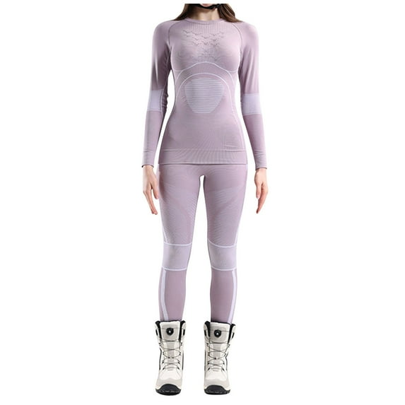 Hueook 2 Piece Lounge Set Women Women's Thermal Ski Underwear Long Breathable And Warm Base Layer Cold Weather For Women Pink M