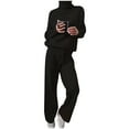 thumbnail image 1 of Hueook 2 Piece Lounge Set Women Women's Winter High Neck Solid Color Sweater Knitted Two Piece Set Black S, 1 of 2
