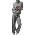 thumbnail image 1 of Hueook 2 Piece Lounge Set Women Women's Winter High Neck Solid Color Sweater Knitted Two Piece Set Gray S, 1 of 2