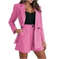 thumbnail image 1 of Hueook 2 Piece Sets For Women Wmonen Fashion Casual Buttons Shorts And Long Sleeve Turndown CollarTwo Piece Suit Sets Hot Pink M, 1 of 8