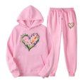 thumbnail image 1 of Hueook 2 Piece Sets for Women Dressy Women's Casual Printed Pocket Hoodie with Long Sleeves and Pants Set Pink XL, 1 of 5