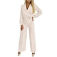 thumbnail image 1 of Hueook 2 Piece Sets for Women Fashion Women Solid V-Neck Casual Long Sleeve + Long Pant Suit 2PC Set Beige 3X, 1 of 7