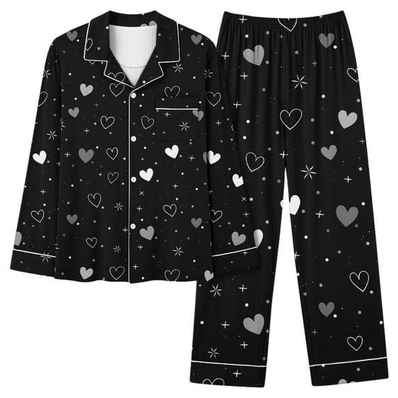 Hueook 2 Piece Sets for Women's Valentine's Day Printed Pajama Set for Daily Home Wear with Pocket Gray M