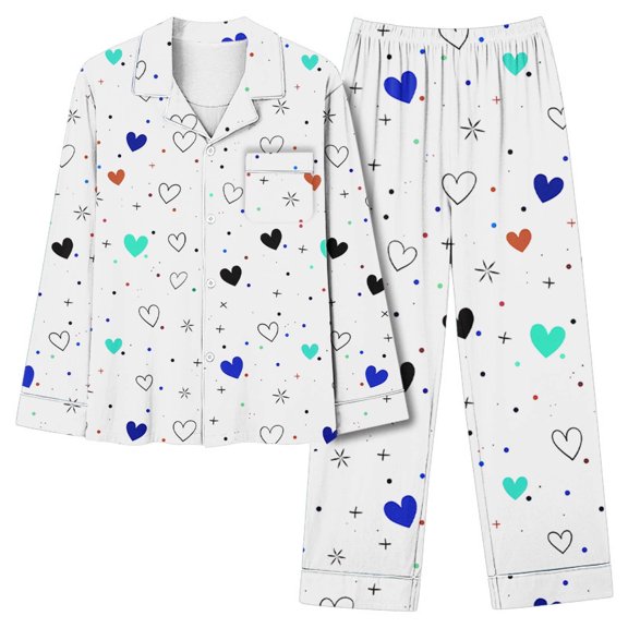 Hueook 2 Piece Sets for Women's Valentine's Day Printed Pajama Set for Daily Home Wear with Pocket White 3X