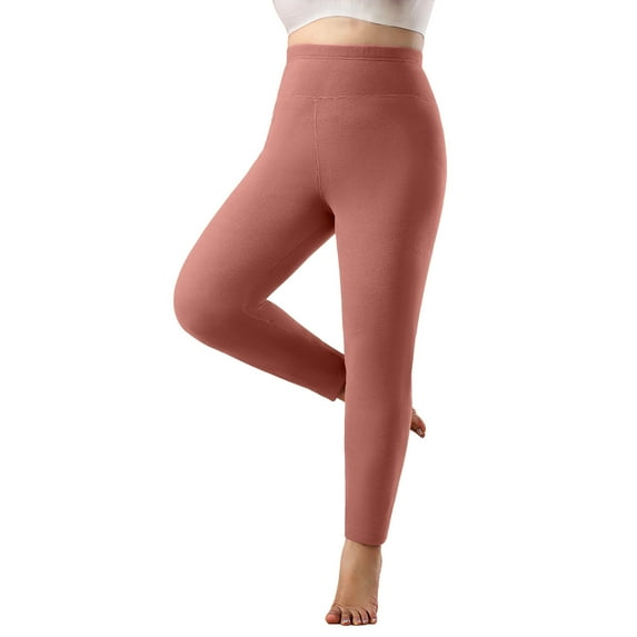 Hueook Fleece Lined Leggings Women Solid Color Fleece Yoga Pants Warm Pants Sports Pants Leggings Pink 2X