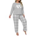 thumbnail image 1 of Hueook Airport Outfits for Women 2025 Womens Plaid Print Two-piece Long-sleeved Trousers Suit Gray 2X, 1 of 4