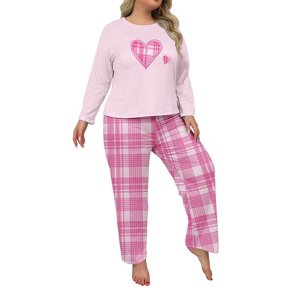 Hueook Airport Outfits for Women 2025 Womens Plaid Print Two-piece Long-sleeved Trousers Suit Pink XL