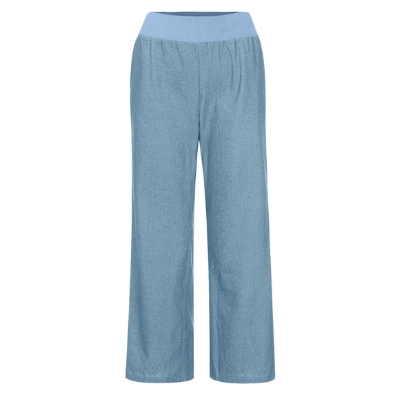 Hueook Baggy Jeans Straight Leg Womens Pants Track Pants Women Casual Pants Solid Color High Waist Elasticity Wide Leg Pants Trousers with Pocket Light Blue 3X