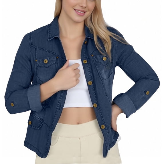 Hueook Barn Jacket Lightweight Denim Jacket Women's Jacket Elegant Lightweight Summer Jacket Winter Jeans Jackets Button Up Long Sleeve with Pocket Blue S