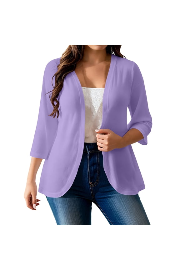 Barn Jackets Trendy Open Front Women's Solid Color Loose 3/4 Sleeve Plus Size Blouses Cardigan Pink 5X