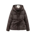 thumbnail image 1 of Hueook Barn Jackets for Women Casual Winter Short Waist Thickened Hooded Lace-up Warm Jacket Coffee L, 1 of 8