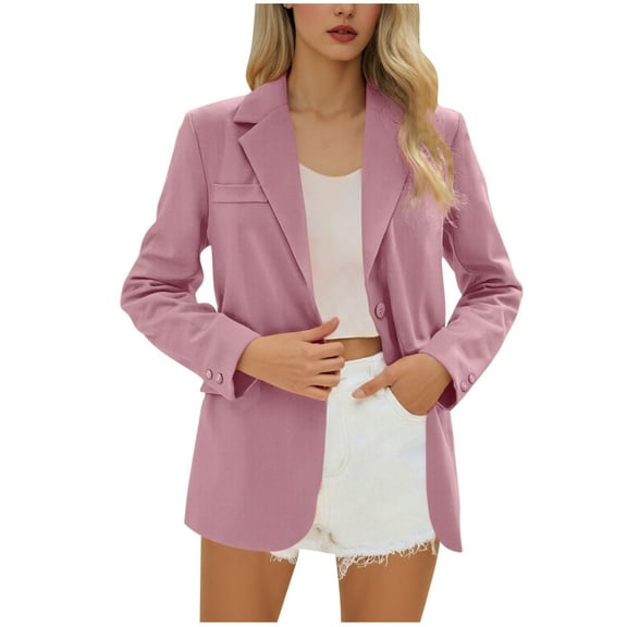 Hueook Barn Jackets for Women Contrasting Long Sleeved Double Pocket Buttoned Turndown Collar Blazer Purple 3X