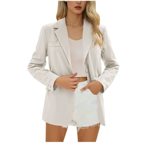 Hueook Barn Jackets for Women Contrasting Long Sleeved Double Pocket Buttoned Turndown Collar Blazer White XL