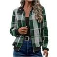 thumbnail image 1 of Hueook Barn Jackets for Women Long Sleeve Round Neck Zipper Lightweight Fashion Plaid Jacket Green M, 1 of 8