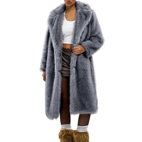 Hueook Barn Jackets for Women Winter Solid Color Long Sleeve Warm Faux Jacket Dark Gray 2X