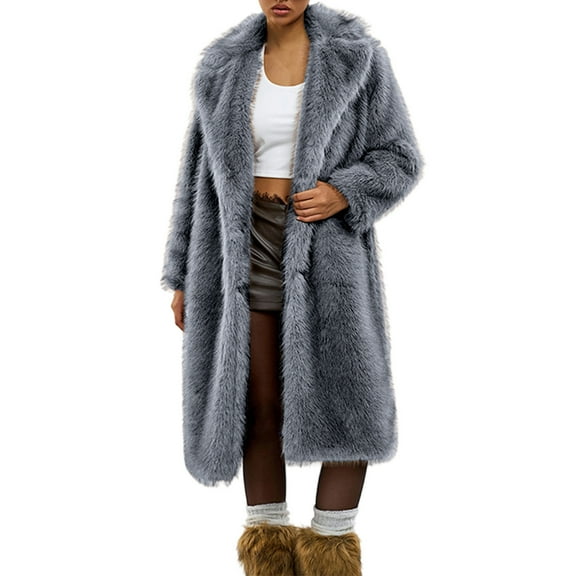 Hueook Barn Jackets for Women Winter Solid Color Long Sleeve Warm Faux Jacket Dark Gray L