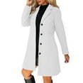 thumbnail image 1 of Hueook Barn Jackets for Women's Solid Casual Thicken Wool Stand Collar Inner Lining Pocket Breasted Pea Mao Coat White S, 1 of 8