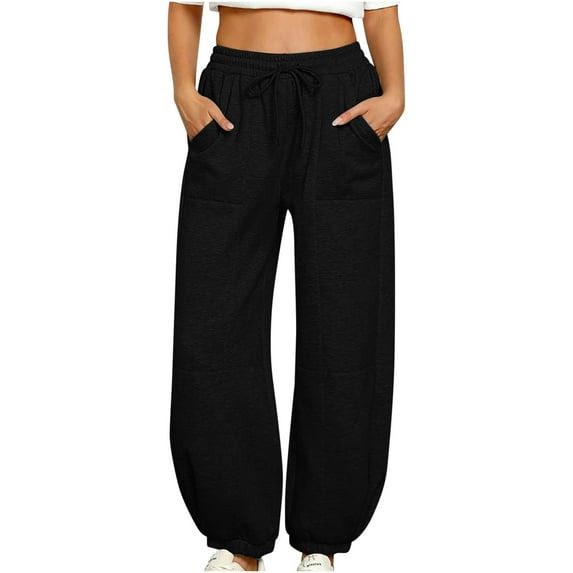 Hueook Barrel Sweatpants Women Baggy Sweatpants Sweatpants Women Baggy Pull High Waisted Joggers Athleisure Warm Trouser Sweat Pants with Pocket Black XL