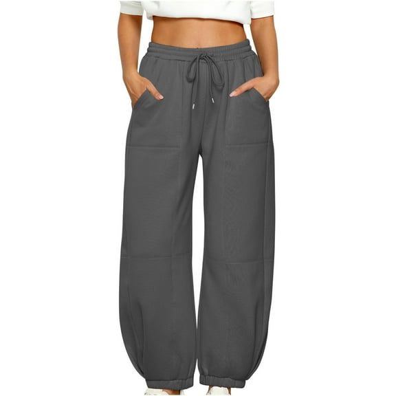 Hueook Barrel Sweatpants Women Baggy Sweatpants Sweatpants Women Baggy Pull High Waisted Joggers Athleisure Warm Trouser Sweat Pants with Pocket Dark Gray L