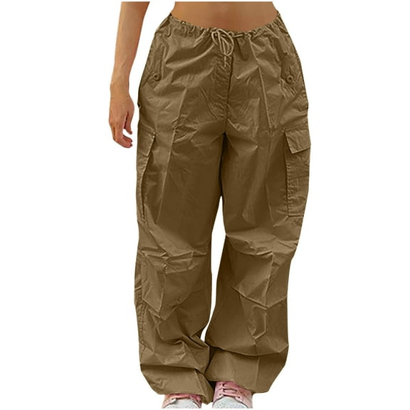 Hueook Barrel Sweatpants Women Baggy Sweatpants Women's Drawstring Five Pocket Work Pants Solid Color Loose Drying Casual Sports Pants Khaki 3X