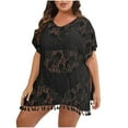 thumbnail image 1 of Hueook Beach Swim Cover Up Vacation Crochet Tops Tunic Blouse Peplum Plus Size Women’s Plus Bathing Suit Cover Up for Beach Pool Swimwear Crochet Dress Black Free Size, 1 of 6