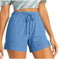 thumbnail image 1 of Hueook Bermuda Shorts For Women Linen Workout Shorts Womens Plus Size Comfy Drawstring Casual Elastic Waist Pocket Loose Shorts Pants Blue S, 1 of 9