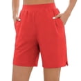 thumbnail image 1 of Hueook Bermuda Shorts Golf Dress Shorts Women's Solid Color Elastic Comfortable Fitness Pants Yoga Pants Work Pants Casual Shorts with Pockets Red 2X, 1 of 9