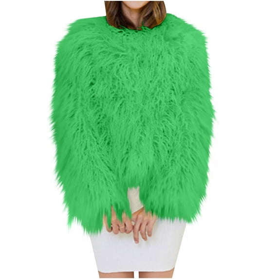 Hueook Black Faux Fur Coat Womens Ladies Warm Faux Furry Long Coat Jacket Winter Solid-neck Outerwear Brown S