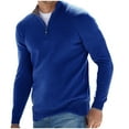 thumbnail image 1 of Hueook Black Turtleneck Men Zipper Sweater Men's Zipper Stand Collar Solid Color Long Sleeve Sweater Stand Collar Sweater Blue L, 1 of 3