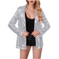 thumbnail image 1 of Hueook Blazer For Women Sequin Suit Jackets Single-Breasted Women Lapel Collar Sequin Open-Front Casual Party Elegant Blazer Jacket Top Silver 2X, 1 of 7