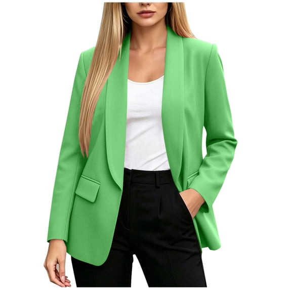 Hueook Blazer for Women Lapel Long Sleeve Open Front Casual Work Office Jacket Coat Green L