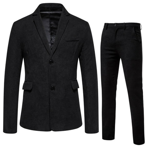 Hueook Blazers for Men Big Tall Men's Two Piece Suit Long Sleeve Business Wedding Party Jacket Vest Pants Coats for Men