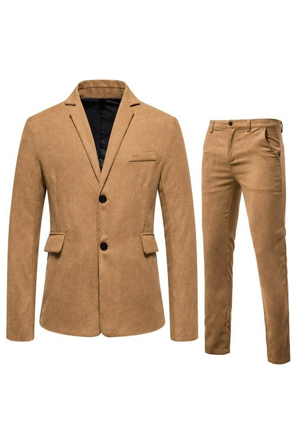 Hueook Blazers for Men Big Tall Clearance Men's Two Piece Suit Long Sleeve Business Wedding Party Jacket Vest Pants Coats for Men