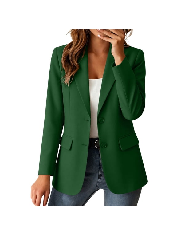 Blazers for Women Tailored Suit Jacket Business Casual Style Long Sleeves Lapel with Pockets Green M